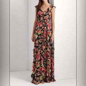 Ralph Lauren floor length floral jacquard gown.  Can be worn on or off shoulder